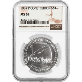 1987 P $1 U.S. Constitution Bicentennial Commemorative Silver Dollar NGC MS69