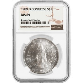 1989 D $1 Congress Bicentennial Commemorative Silver Dollar NGC MS69