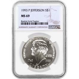 1993 P $1 Thomas Jefferson Commemorative Silver Dollar NGC MS69