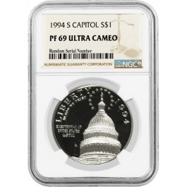 1994 S $1 U.S. Capitol Bicentennial Commemorative Silver Dollar NGC PF69 UC