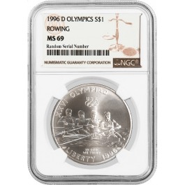 1996 D $1 XXVI Olympics Rowing Commemorative Silver Dollar NGC MS69