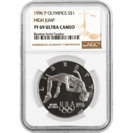 1996 P $1 XXVI Olympics High Jump Commemorative Silver Dollar NGC PF69 UC