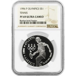 1996 P $1 XXVI Olympics Tennis Commemorative Silver Dollar NGC PF69 UC