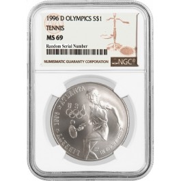 1996 D $1 XXVI Olympics Tennis Commemorative Silver Dollar NGC MS69