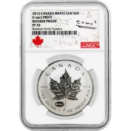 2015 $5 E=mc2 Privy Reverse Proof 1 oz .9999 Silver Canadian Maple Leaf NGC PF70