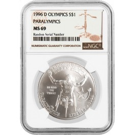 1996 D $1 XXVI Olympics Paralympics Commemorative Silver Dollar NGC MS69