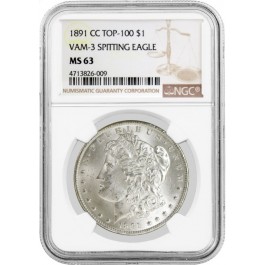 1891 CC $1 Morgan Silver Dollar NGC MS63 Top 100 VAM 3 Spitting Eagle 