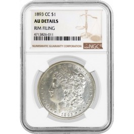 1893 CC $1 Morgan Silver Dollar NGC AU Details Rim Fliling
