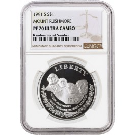 1991 S $1 Mount Rushmore Commemorative Silver Dollar NGC PF70 UC