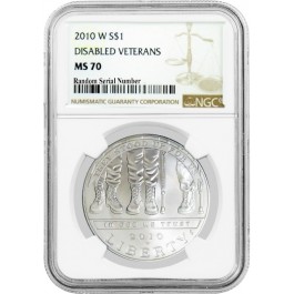 2010 W $1 American Disabled Veterans Commemorative Silver Dollar NGC MS70
