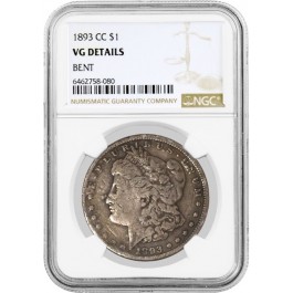 1893 CC $1 Morgan Silver Dollar NGC VG Details Bent Circulated Key Date Coin