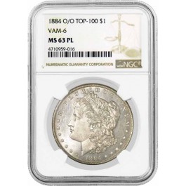 1884 O $1 Morgan Silver Dollar Top 100 VAM 6 O/O NGC MS63 PL Proof Like Coin