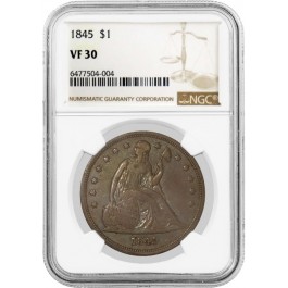 1845 $1 Seated Liberty Silver Dollar NGC VF30 Very Fine Circulated Coin