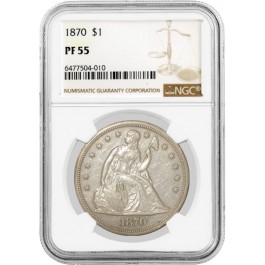 1870 $1 Proof Seated Liberty Silver Dollar NGC PF55 Coin