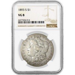 1893 S $1 Morgan Silver Dollar NGC VG8 Very Good Circulated Key Date Coin