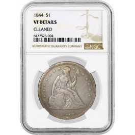 1844 $1 Seated Liberty Silver Dollar NGC VF Details Cleaned Circulated Coin