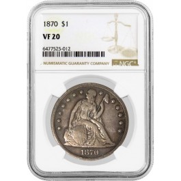 1870 $1 Seated Liberty Silver Dollar NGC VF20 Very Fine Circulated Coin