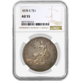 1878 S $1 Trade Dollar Silver NGC AU55 About Uncirculated Coin