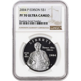 2004 P $1 Thomas Alva Edison Commemorative Silver Dollar NGC PF70 UC