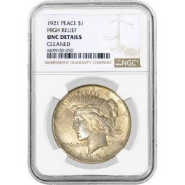 1921 High Relief $1 Silver Peace Dollar NGC UNC Details Cleaned Key Date Coin 50