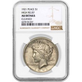 1921 High Relief $1 Silver Peace Dollar NGC AU Details Cleaned Key Date Coin #37