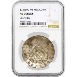 1738 MO MF Mexico City Mint 8 Reales Silver Pillar Dollar Philip V NGC AU Detail