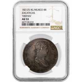 1821 ZS RG Zacatecas Mint Mexico 8 Reales Silver Ferdinand VII Royalist NGC AU53