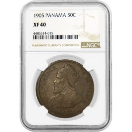 1905 50C Republic Of Panama 50 Centesimos Silver NGC XF40 Extremely Fine Coin