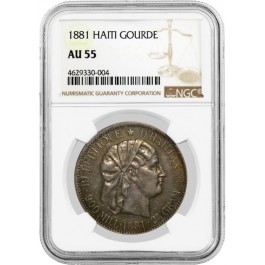 1881 Republic Of Haiti Gourde Silver NGC AU55 About Uncirculated Coin
