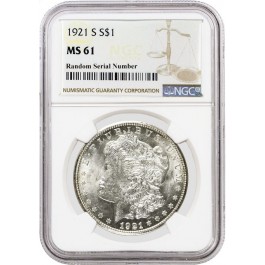 1921 S $1 Morgan Silver Dollar NGC MS61 Uncirculated Mint State Coin