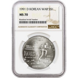 1991 D $1 Korean War Memorial Commemorative Silver Dollar NGC MS70