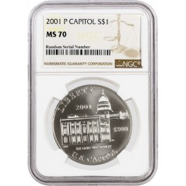 2001 P $1 U.S. Capitol Commemorative Silver Dollar NGC MS70