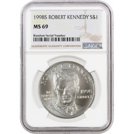 1998 S $1 Robert F Kennedy Commemorative Silver Dollar NGC MS69