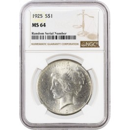 1925 $1 Silver Peace Dollar NGC MS64