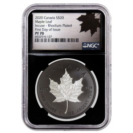 2020 $20 Proof Incuse Rhodium Canadian Silver Maple Leaf NGC PF70 FDOI