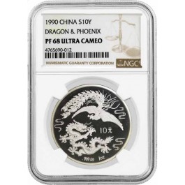 1990 S10Y 10 Yuan China Dragon & Phoenix 1 oz .999 Silver NGC PF68 Ultra Cameo
