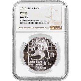 1989 10 Yuan People's Republic Of China 1 oz .999 Chinese Silver Panda NGC MS68