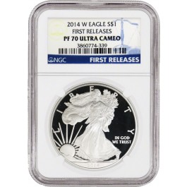 2014 W $1 Proof Silver American Eagle NGC PF70 Ultra Cameo First Releases Label