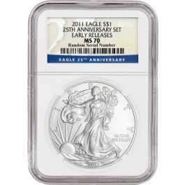 2011 $1 1 oz Silver American Eagle NGC 25th Anniversary Set MS70 Early Releases
