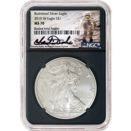 2019 W $1 1oz Burnished Silver American Eagle NGC MS70 Charlie Duke Retro Holder