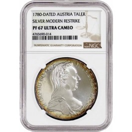 1780 Dated Austria Maria Theresa Proof Taler Silver Modern Restrike NGC PF67 UC