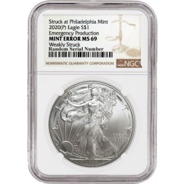 2020 (P) $1 Silver American Eagle MINT ERROR Weakly Struck NGC MS69 Emergency Production 