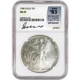 1986 $1 Silver American Eagle NGC MS69 Jeff Garrett Label