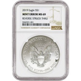 2019 $1 1 oz Silver American Eagle MINT ERROR Reverse Struck Through NGC MS69