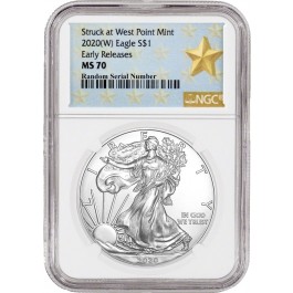 2020 (W) $1 1oz Silver American Eagle Struck West Point NGC MS70 ER Star Label