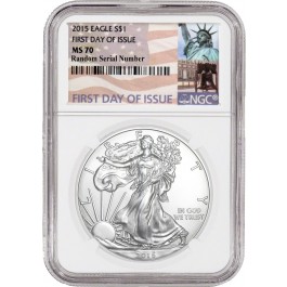 2015 $1 1 oz Silver American Eagle NGC MS70 FDOI Statue Of Liberty Label