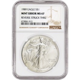 1989 $1 Silver American Eagle Mint Error Reverse Struck Thru NGC MS67