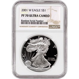 2001 W $1 1 oz Proof Silver American Eagle NGC PF70 Ultra Cameo Coin