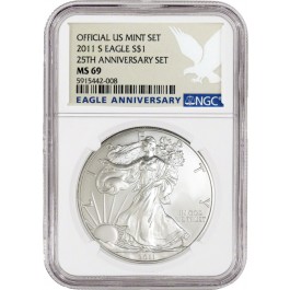 2011 S $1 American Silver Eagle 25th Anniversary Set NGC MS69