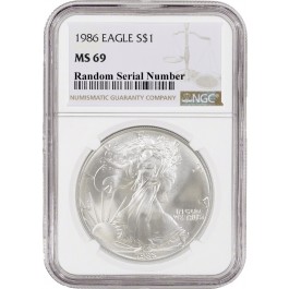 1986 $1 1 oz .999 Fine Silver American Eagle NGC MS69 Gem Uncirculated Coin